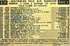 28/3/1985 I led up Lawnswood Miss Whitbread Pale Ale Handicap Hurdle