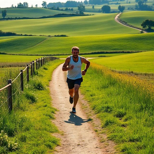 Runner using a walk–run training method on a scenic outdoor route