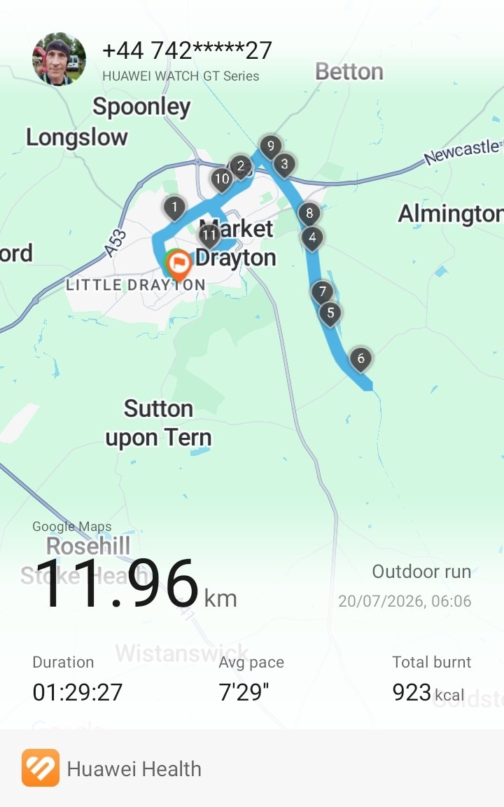 11.96 km Run Walk Workout